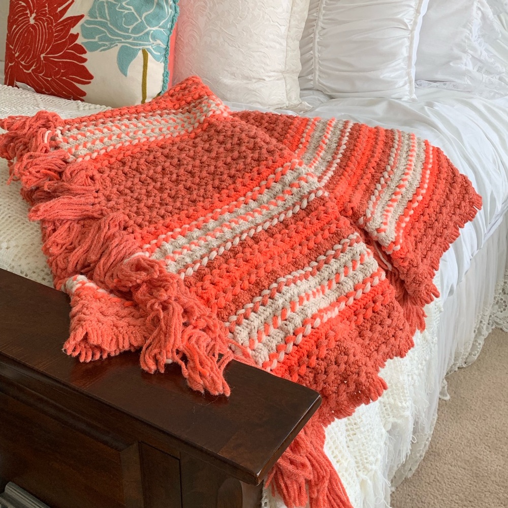 Orange & Cream Chunky Knit Throw Blanket Fall - Brand